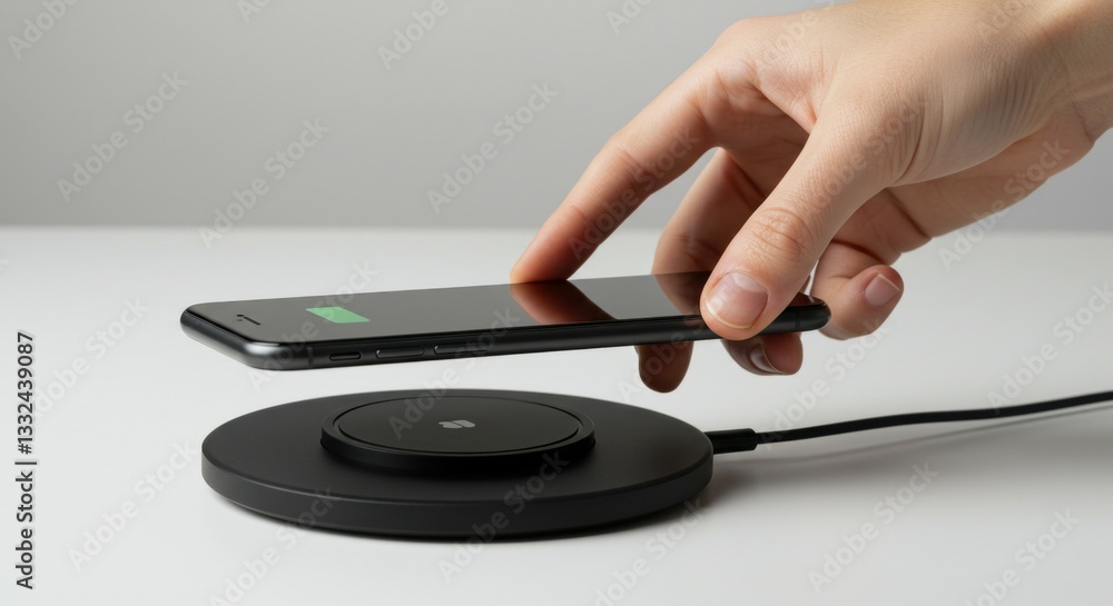 Fototapeta premium a hand put on smartphone on induction charger