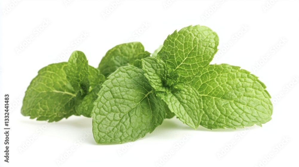 Fresh Mint Leaves Isolated on White Background for Culinary Use Fresh Mint Leaves Isolated on White Background for Culinary Use