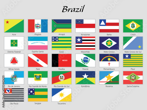 Flags of Brazilian States with Names Labeled