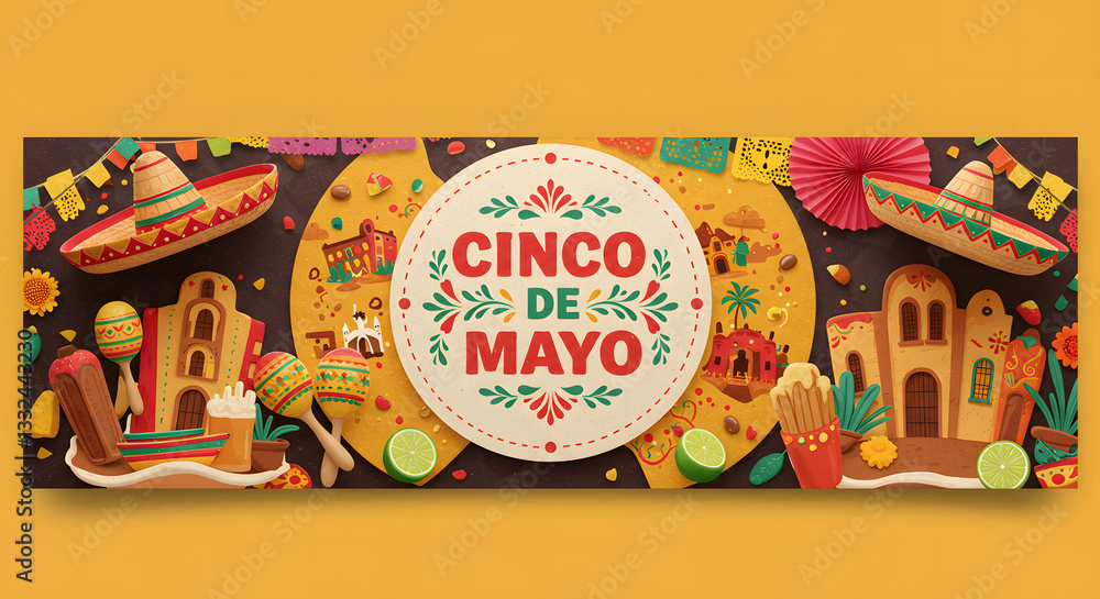 Obraz premium Cinco De Mayo Celebration Background With Traditional Mexican Food