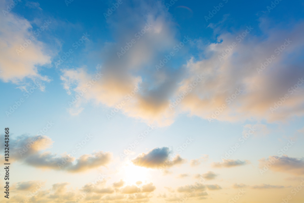 Fototapeta premium Morning cloud and sky background,Panorama sunset sky and cloud background,Exotic sunset and soft pink clouds of pastel tones. Scenic image of textured sky. Perfect summertime wallpaper. 