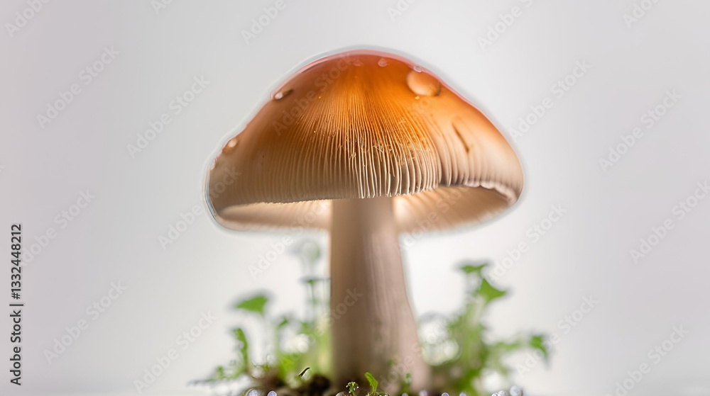 Isolated Mushroom on White Background, Close-up Detail Isolated Mushroom on White Background, Close-up Detail