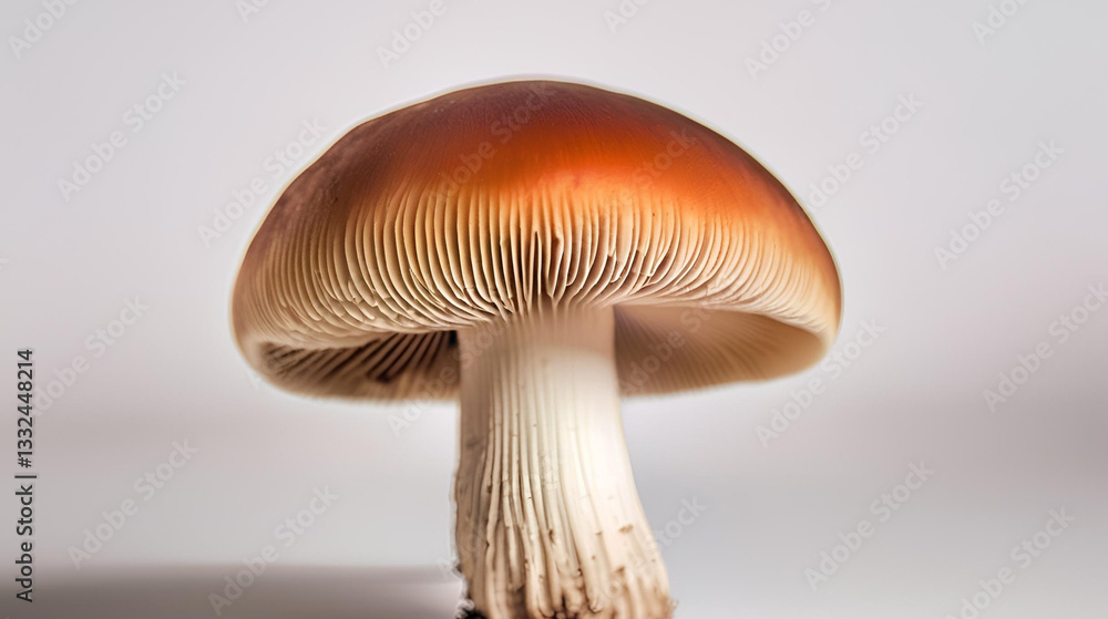Isolated Mushroom on White Background, Close-up Detail Isolated Mushroom on White Background, Close-up Detail