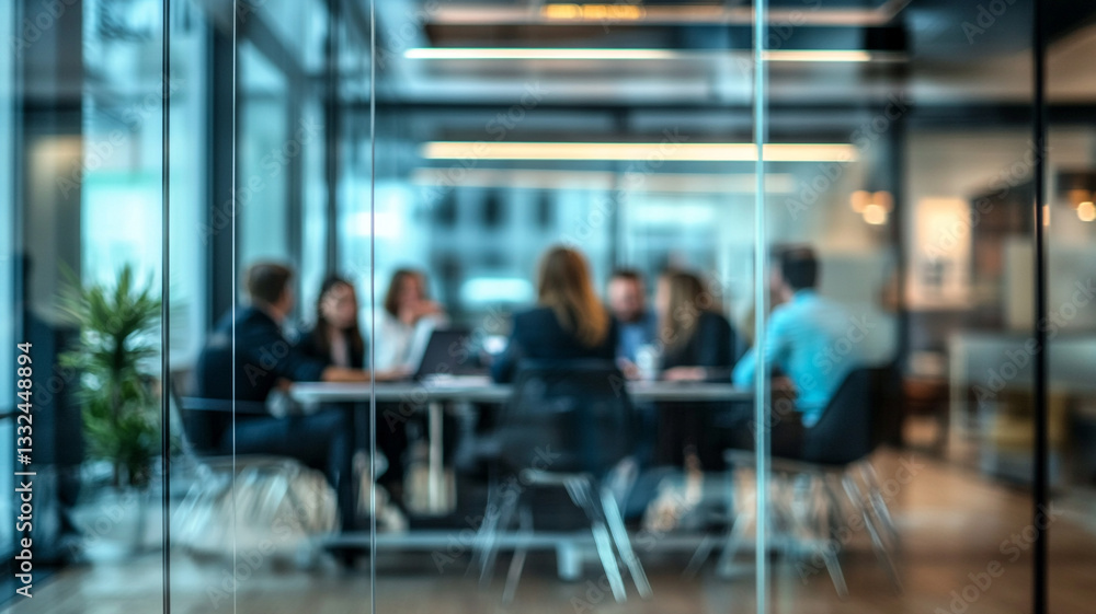 Fototapeta premium A business team working in a modern office meeting room. Blurred people