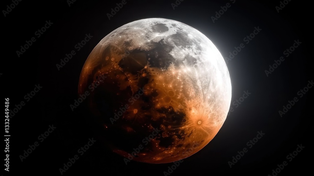 Total Lunar Eclipse, Earth's Shadow on Moon, Night Sky, Full Moon Total Lunar Eclipse, Earth's Shadow on Moon, Night Sky, Full Moon