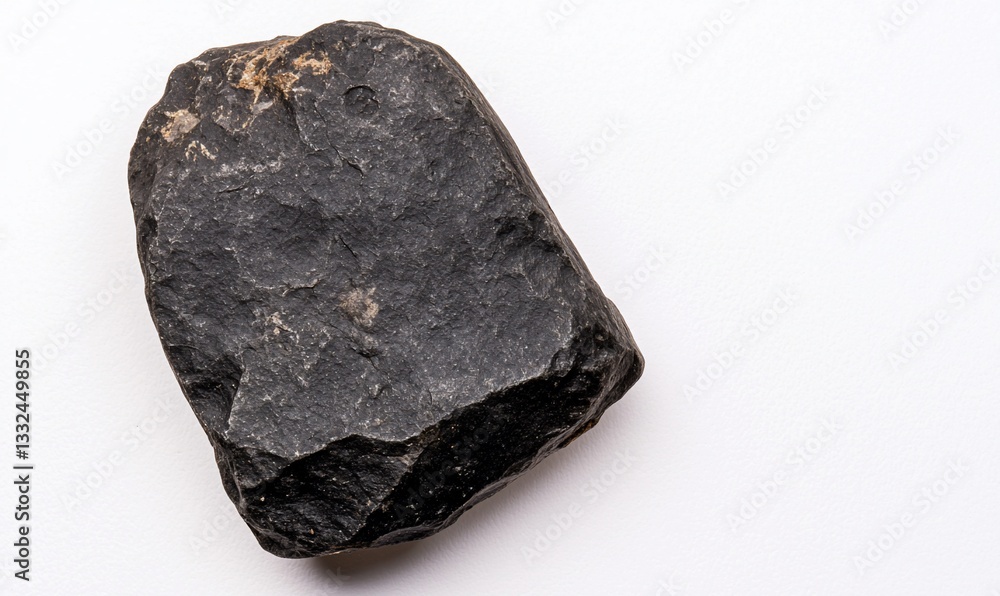 A dark, rough rock on a white background. A dark, rough rock on a white background.