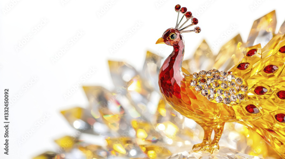 Obraz premium stunning crystal peacock figurine with vibrant colors and intricate details, showcasing elegance and craftsmanship