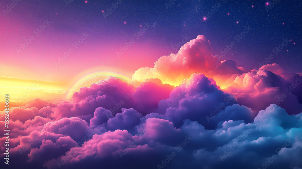 Fantasy colorful rainbow sunset clouds in the sky, graphic banner background Fantasy colorful rainbow sunset clouds in the sky, graphic banner background