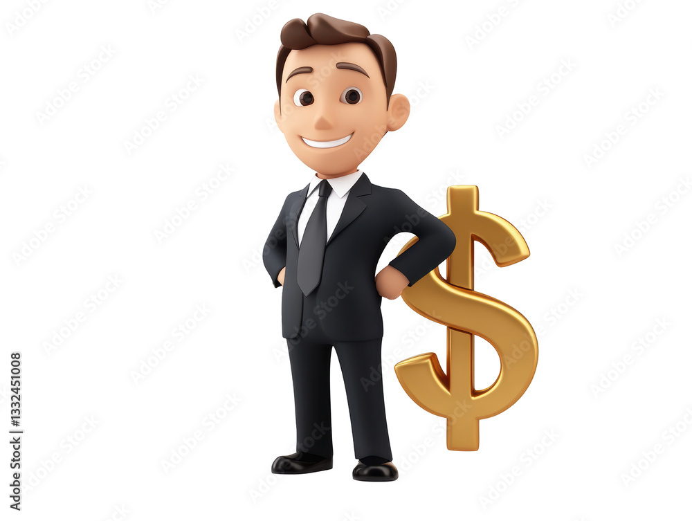 Isolated Cheerful Businessman Standing Next to a Dollar Sign Isolated Cheerful Businessman Standing Next to a Dollar Sign