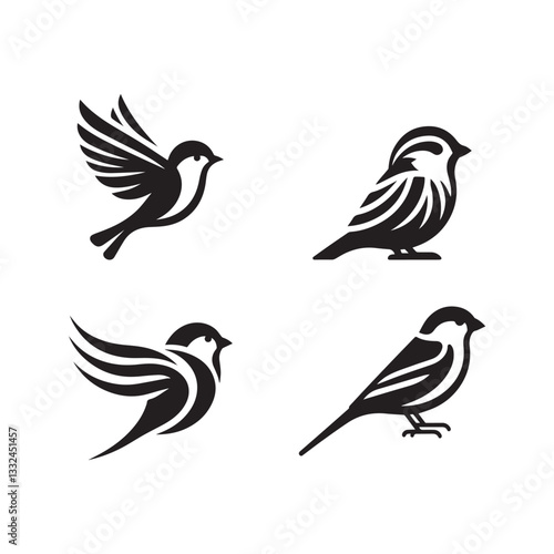 Sparrow bird silhouette on white background. World Sparrow Day concept logo icon.