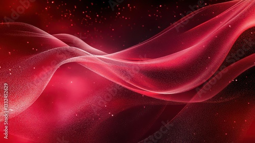 Surreal holographic waves in deep red shimmer against a dark ethereal background. 3D render with elegant light play.