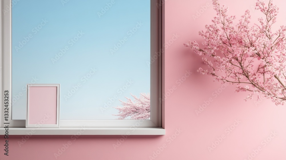 Fototapeta premium Bright pink interior with a serene ambiance.