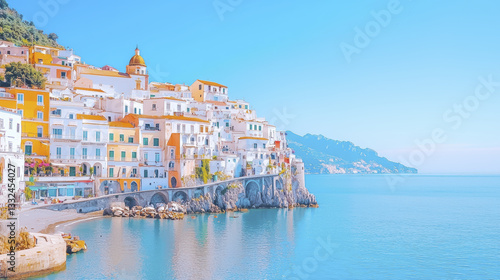 Amalfi coast view with colorful buildings and clear blue water