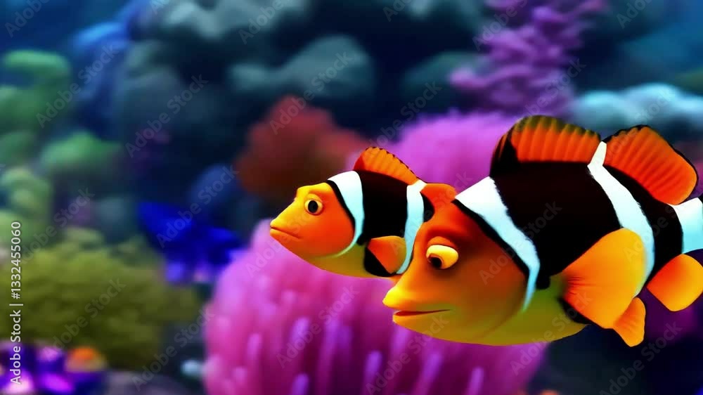 A colorful tropical fish aquarium with clownfish yellow tang and butterflyfish swimming among coral reefs A colorful tropical fish aquarium with clownfish yellow tang and butterflyfish swimming among coral reefs