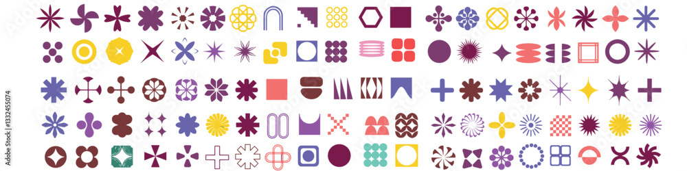 A collection of vibrant geometric shapes creating an abstract pattern. The colorful design features A collection of vibrant geometric shapes creating an abstract pattern. The colorful design features