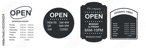 store Opening Time Hours. Vector Opening Times Horizontal Rectangle Design
