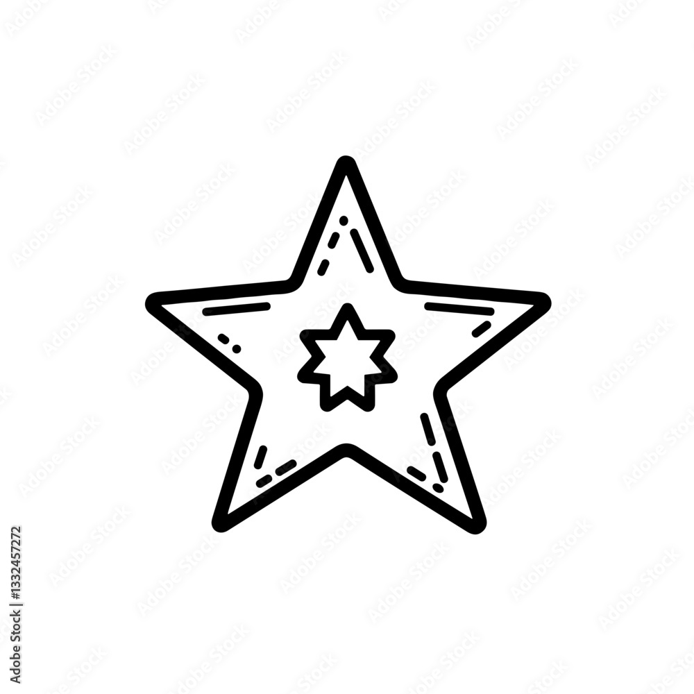 Hollow star with inner star in black and white line art. Abstract celestial star illustration in monochrome vector Hollow star with inner star in black and white line art. Abstract celestial star illustration in monochrome vector