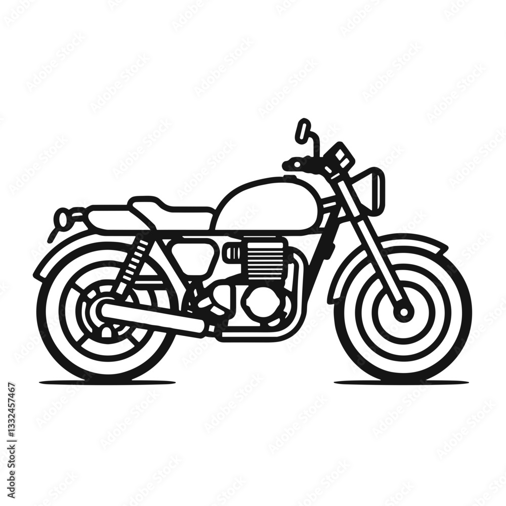 Fototapeta premium Vintage motorcycle line drawing in black and white. Stylish two-wheeler drawing for transportation designs