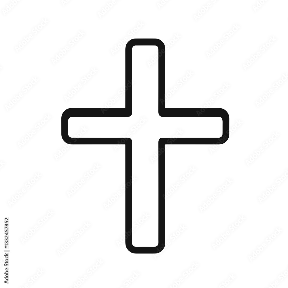 Christian cross icon in black and white line art. Religious cross outline symbolizing faith and spirituality Christian cross icon in black and white line art. Religious cross outline symbolizing faith and spirituality