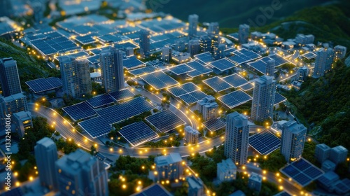 A smart city with solar-panel-covered roads and glowing buildings