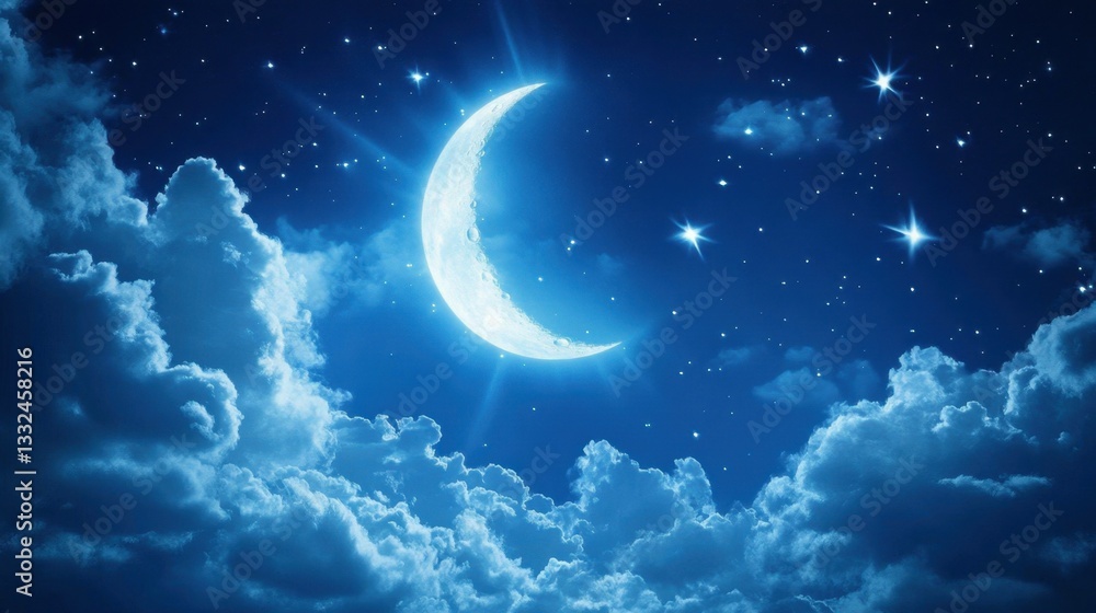 A moonlit night. Thin clouds obscure most of the moon, but rays of light shine through. A moonlit night. Thin clouds obscure most of the moon, but rays of light shine through.