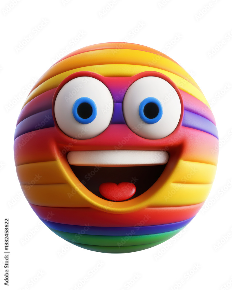 Isolated Cartoon Smiley Face with Vibrant Rainbow Rings Isolated Cartoon Smiley Face with Vibrant Rainbow Rings