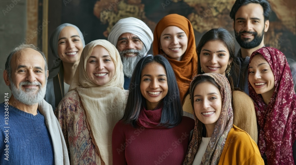 A portrait of diverse, smiling people of various nationalities and religions standing together. This concept is designed for National Religious Freedom Day on January 16, and works well for A portrait of diverse, smiling people of various nationalities and religions standing together. This concept is designed for National Religious Freedom Day on January 16, and works well for