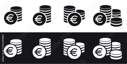 European euro currency or euro symbol flat icon set. trash bin or recycling bin vector icons collection. Vector illustration