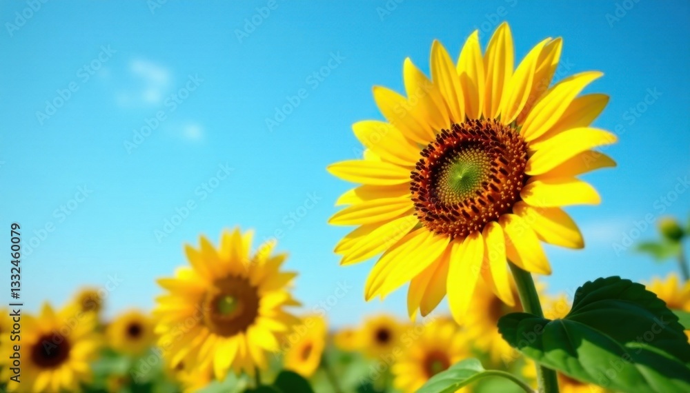 Sun-drenched sunflowers, vibrant yellow against a clear blue sky , scenic, landscape Sun-drenched sunflowers, vibrant yellow against a clear blue sky , scenic, landscape
