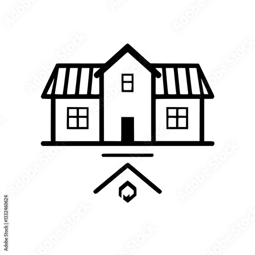 Black and White Minimalist Icon: A modern house design with additional roof symbol underneath.