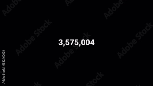 Number counter animation from 0 to 5,000,000 on a transparent background, Animated counting Numbers of five million in 4k. 
