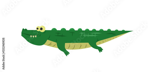 Cute cartoon crocodile swimming isolated on white background 