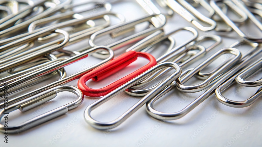 Unique Business Direction: Silver Paperclips Uniting, Red Paperclip Diverging - Stock Photo Unique Business Direction: Silver Paperclips Uniting, Red Paperclip Diverging - Stock Photo