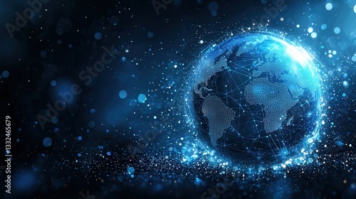 Fototapeta Naklejka Na Ścianę i Meble -  Vibrant blue digital representation of the Earth floating in a cosmic space surrounded by stars and celestial phenomena symbolizing global connectivity technological innovation