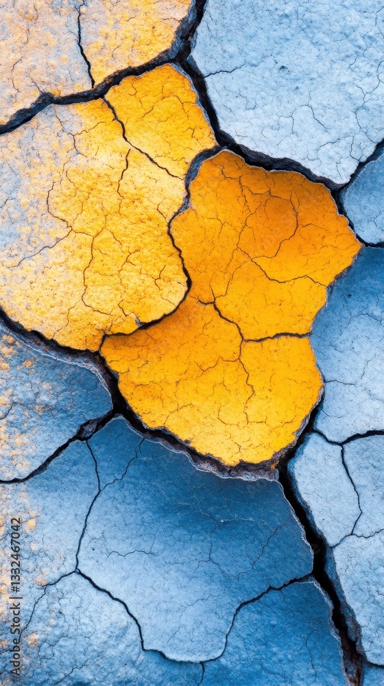 Cracked dry earth texture with contrasting blue yellow colors Cracked dry earth texture with contrasting blue yellow colors