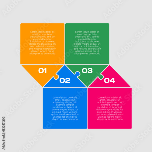 Four steps line infographic, puzzle timeline