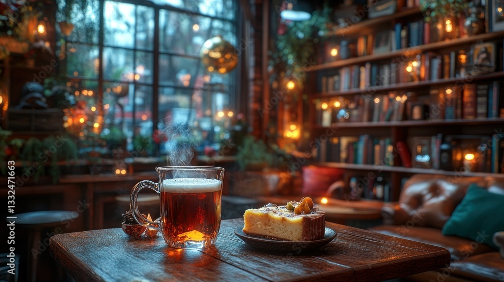 Cozy cafe with tea and pastry Cozy cafe with tea and pastry
