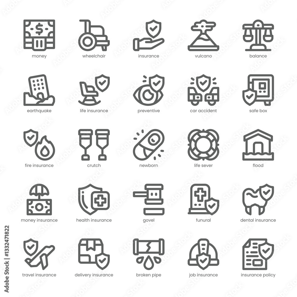 Insurance Icon pack for your website, mobile, presentation, and logo design. Insurance Icon outline design. Vector graphics illustration and editable stroke. Insurance Icon pack for your website, mobile, presentation, and logo design. Insurance Icon outline design. Vector graphics illustration and editable stroke.