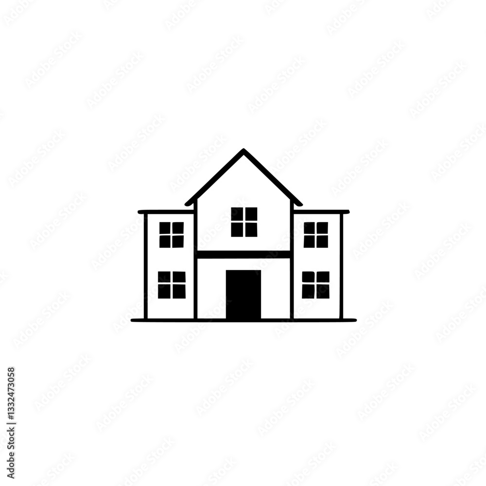 Minimalist Black & White House Icon Featuring Simple Line Art, Geometric Shape, and Symmetry, Symbolizing Architecture & Real Estate. Minimalist Black & White House Icon Featuring Simple Line Art, Geometric Shape, and Symmetry, Symbolizing Architecture & Real Estate.