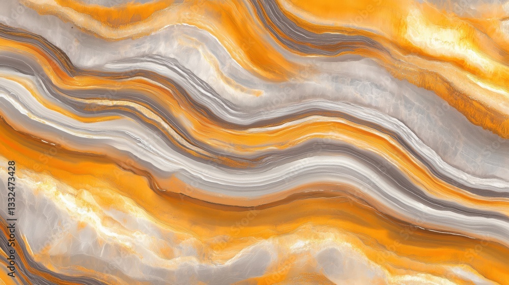 Fototapeta premium Close-up of natural stone with wavy patterns in orange, gray, and cream colors