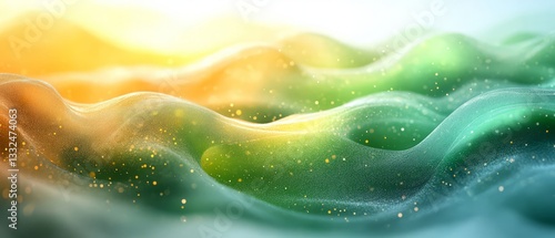 A colorful wave with green and yellow colors. The wave is covered in glitter and has a shiny appearance