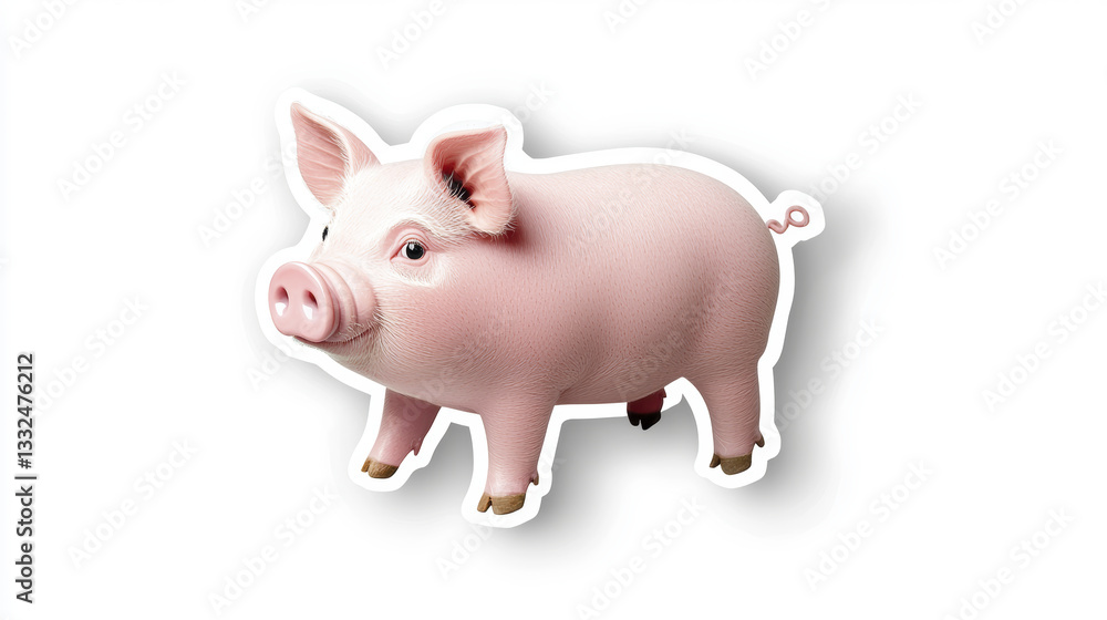 Fototapeta premium cute pink pig sticker with glossy finish, perfect for decoration