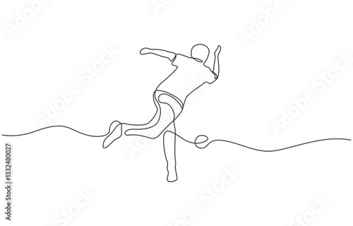 Person throwing a bowling ball to make a strike continuous one line drawing, Single continuous line drawing of young happy bowling player man throw bowling ball to hit pins.