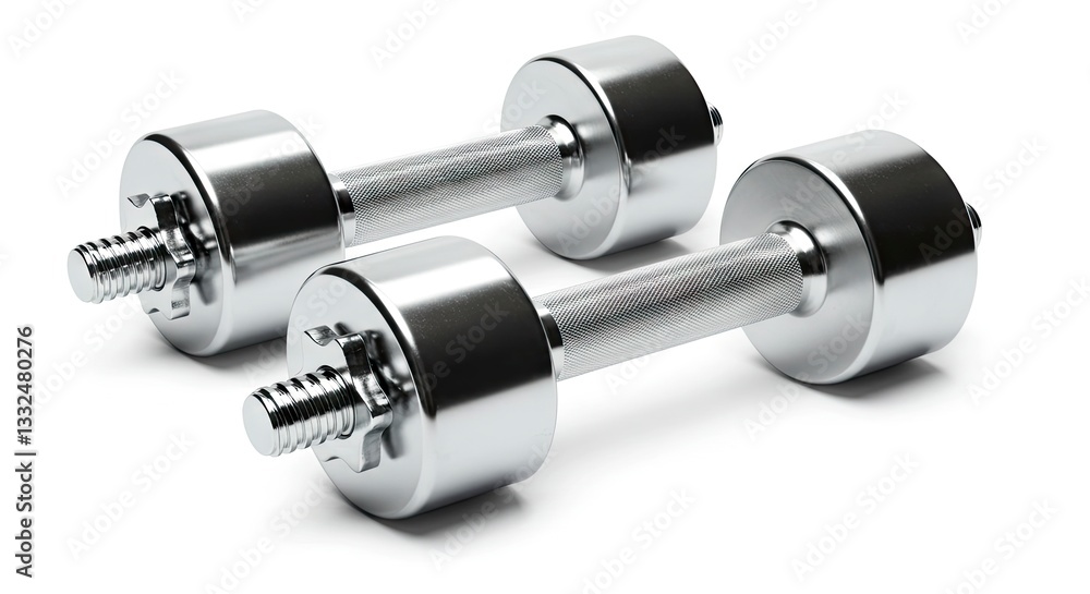 Two Chrome Dumbbells Isolated on White Background for Fitness and Strength Training Two Chrome Dumbbells Isolated on White Background for Fitness and Strength Training