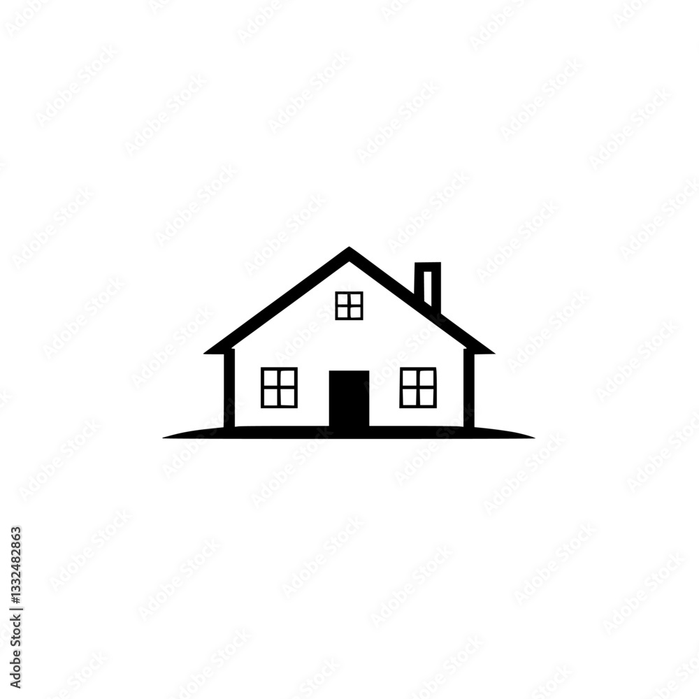 Minimalist black and white house illustration, symbolic of home and shelter, set against a clean white background. Minimalist black and white house illustration, symbolic of home and shelter, set against a clean white background.