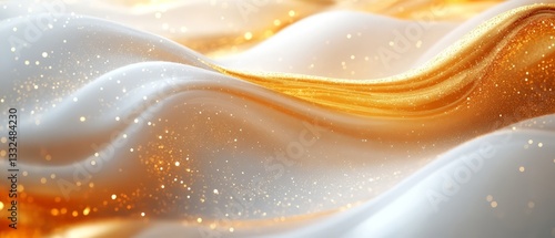 A gold and white wave with glittery particles. The image has a dreamy, ethereal quality to it