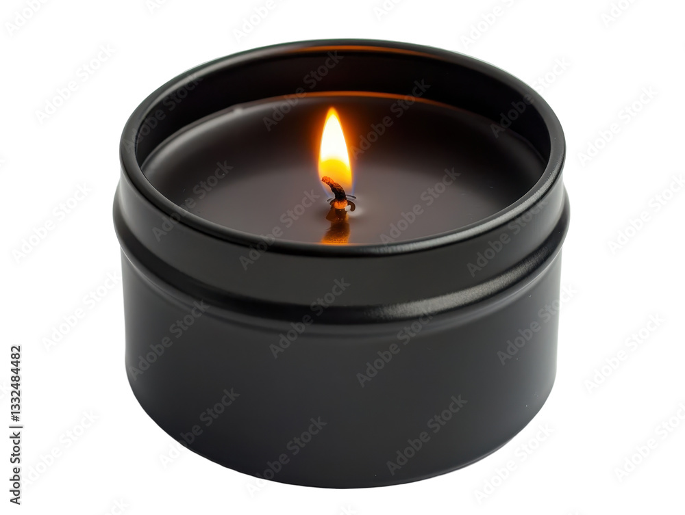 Isolated Black Candle in Tin Container Isolated Black Candle in Tin Container