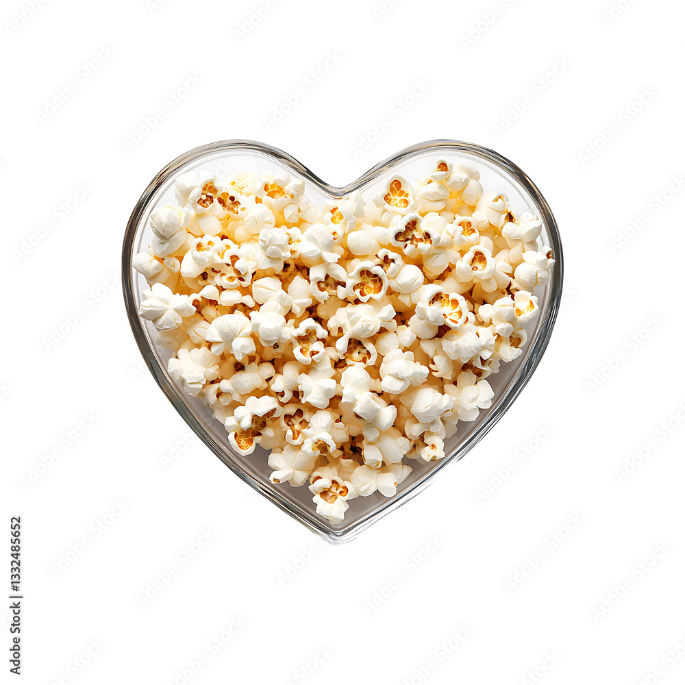 Tasty Popcorn Treat in a Vibrant Red Heart Dish High Resolution Isolated Image, png Tasty Popcorn Treat in a Vibrant Red Heart Dish High Resolution Isolated Image, png