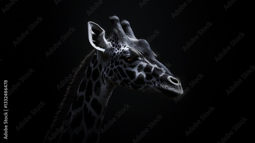Obraz premium Majestic giraffe portrait on a dark background.