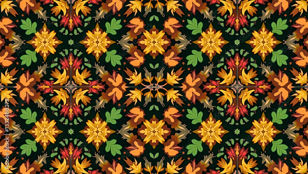 Vibrant Seamless Tile Pattern of Deep Brown Acorns and Green Oak Leaves for Autumn Themes - Perfect for Photo Stock with Space for Customization on the Left Side Vibrant Seamless Tile Pattern of Deep Brown Acorns and Green Oak Leaves for Autumn Themes - Perfect for Photo Stock with Space for Customization on the Left Side